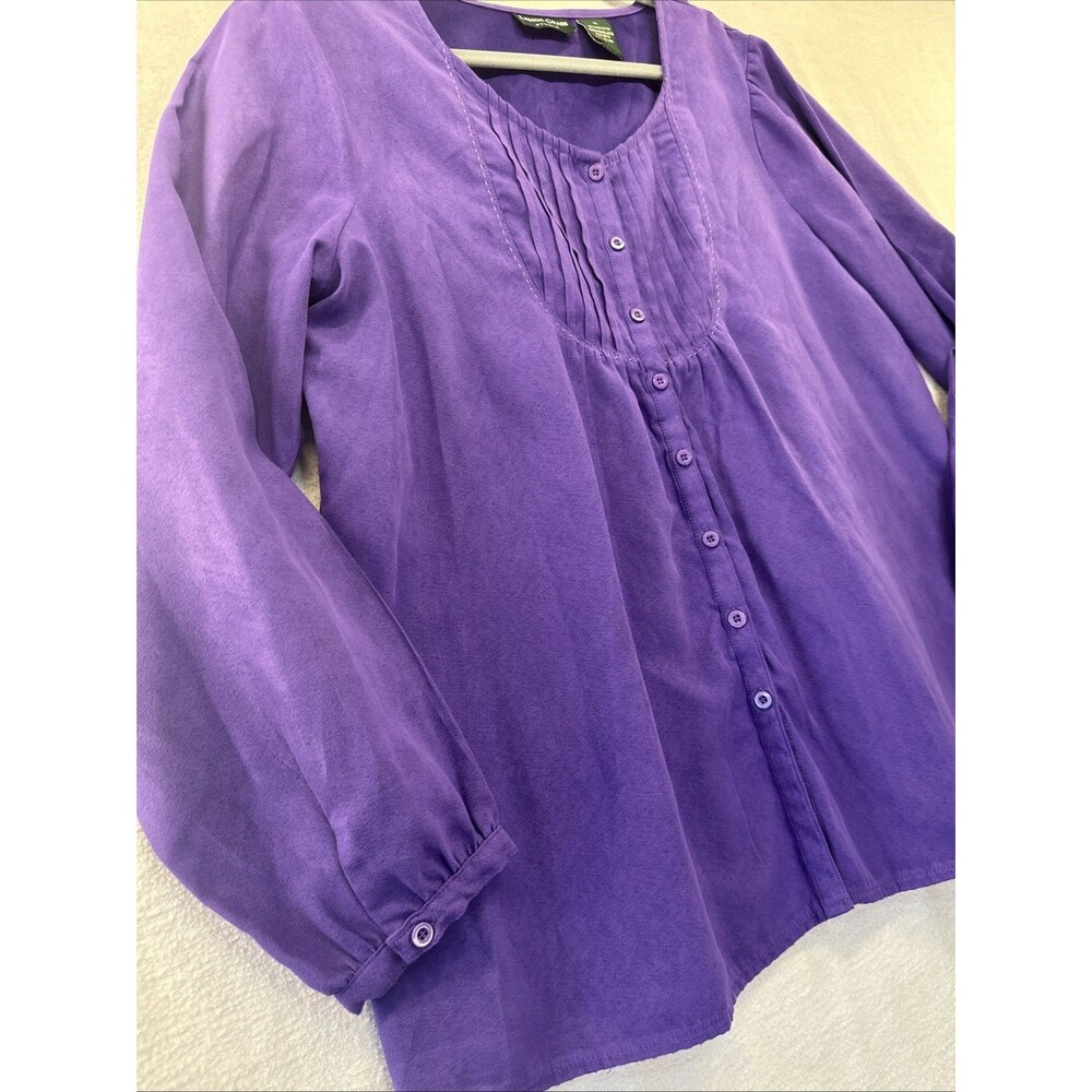 Lemon Grass Ladies XL Button Down Deep Purple Suede Tunic Blouse Long Sleeved
